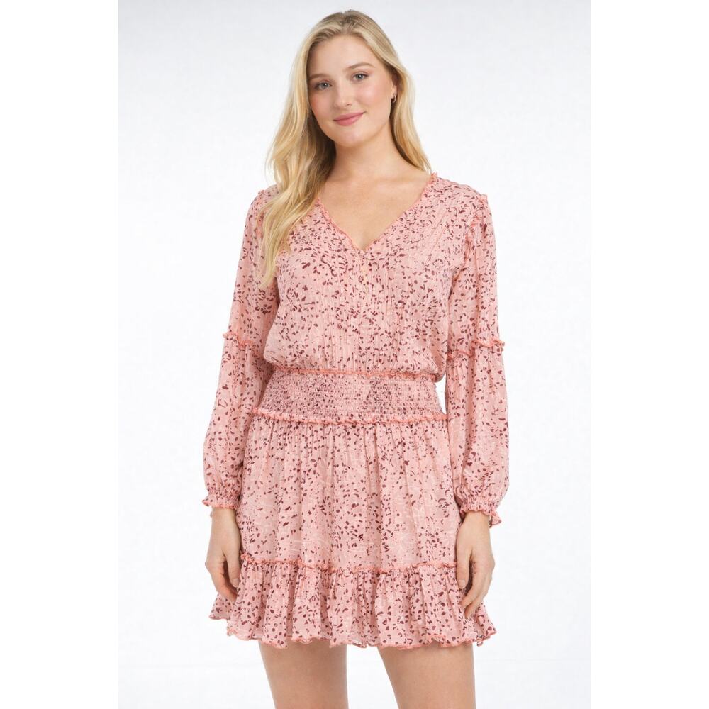 Poupette St Barth Ilona Long Sleeve Mini Dress Womens Size Small Pink Blot New